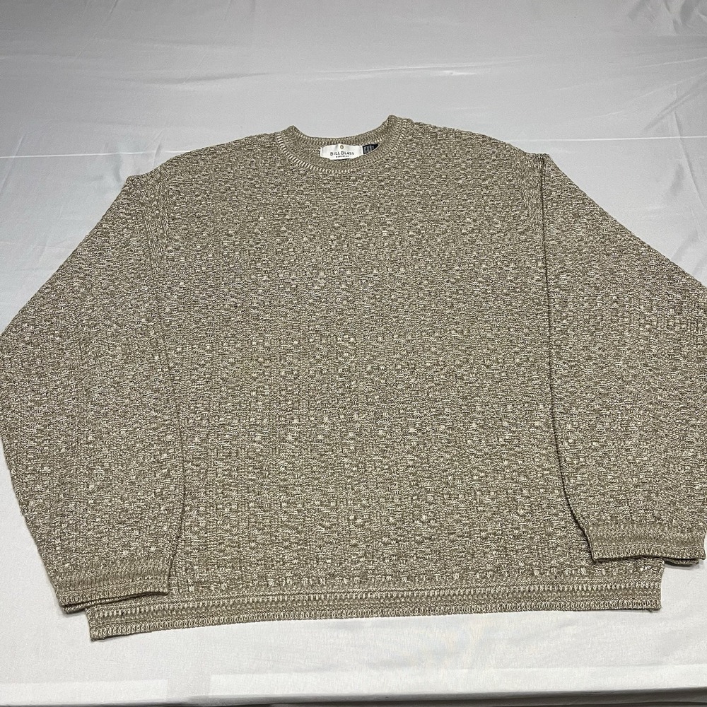 VTG Bill Blass Sweater Mens XL Beige Waffle Knit Hand Frame Made In USA Preppy